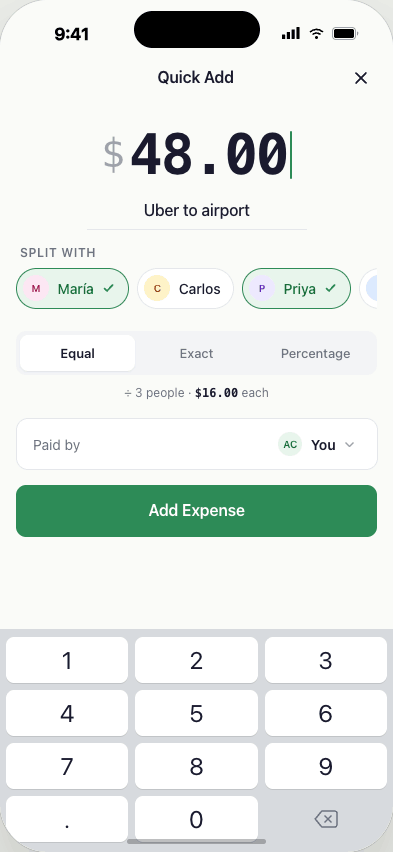 Quick expense entry — add an expense in 5 seconds